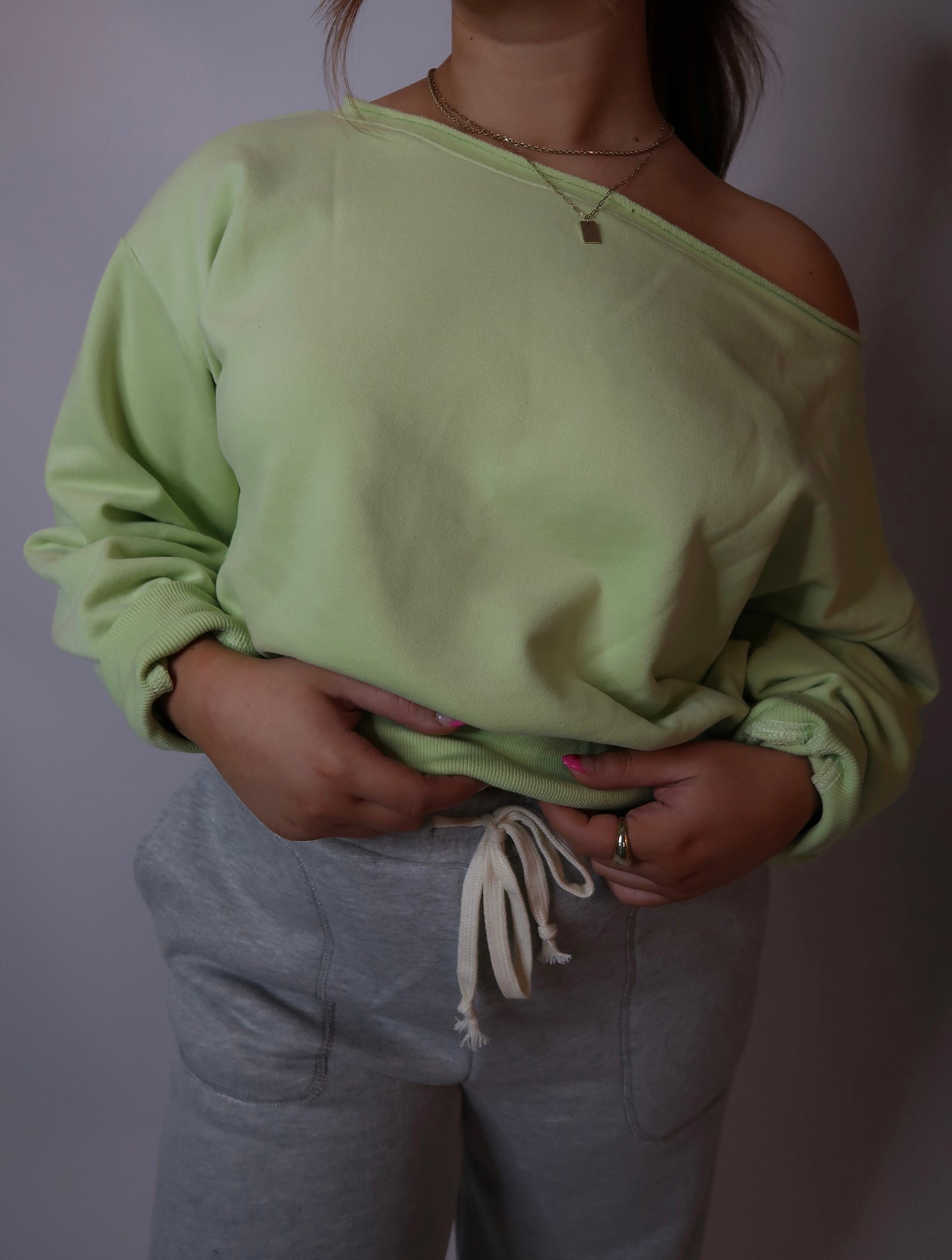 Cold Shoulder Sweatshirt - Lime