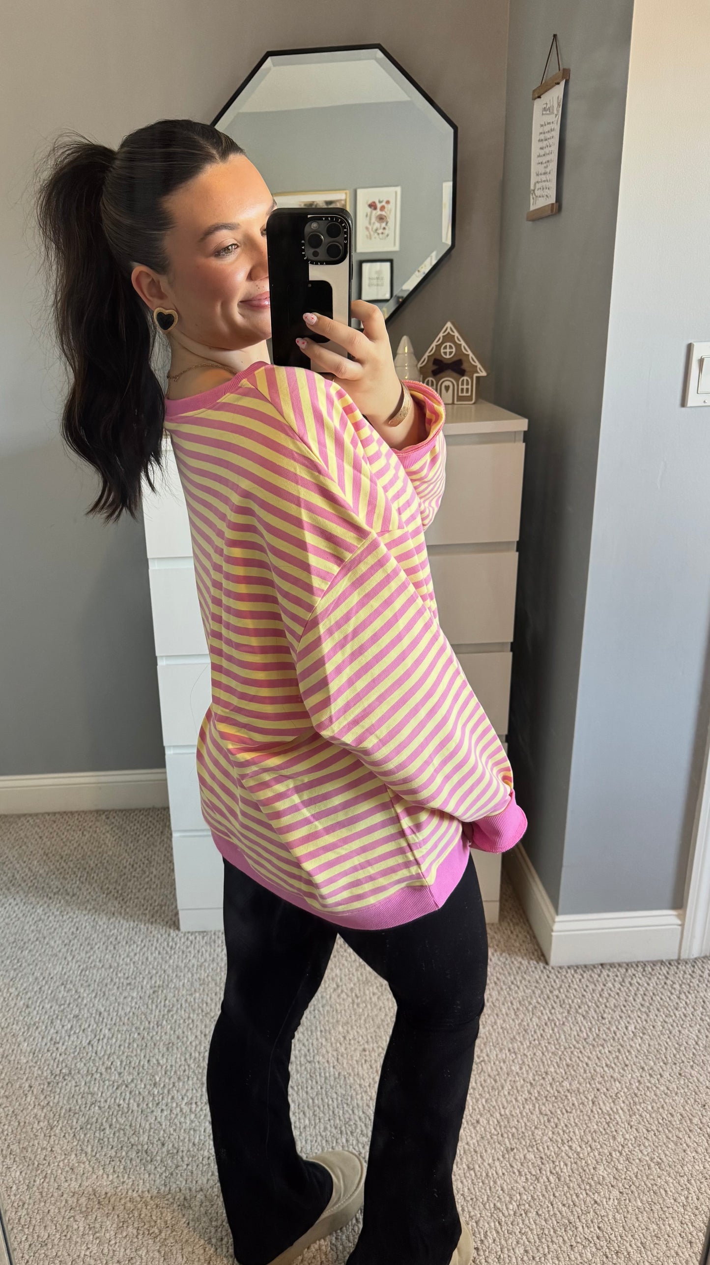 Coffee Run Striped Sweatshirt - Pink & Yellow