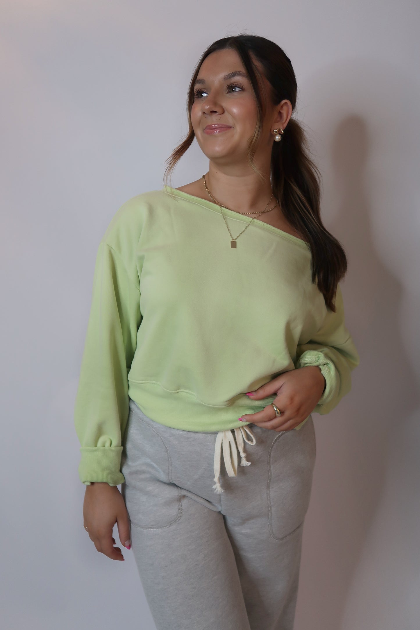 Cold Shoulder Sweatshirt - Lime