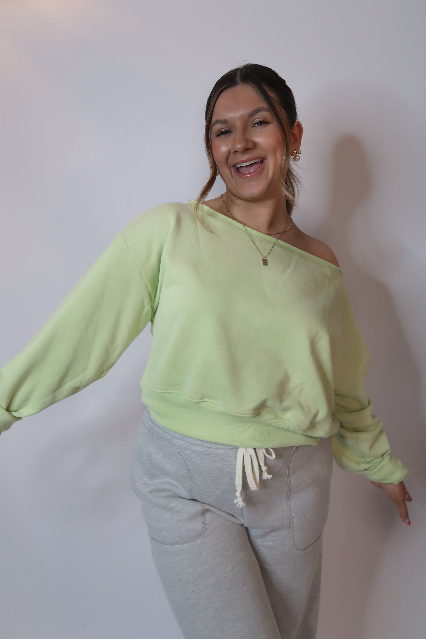 Cold Shoulder Sweatshirt - Lime