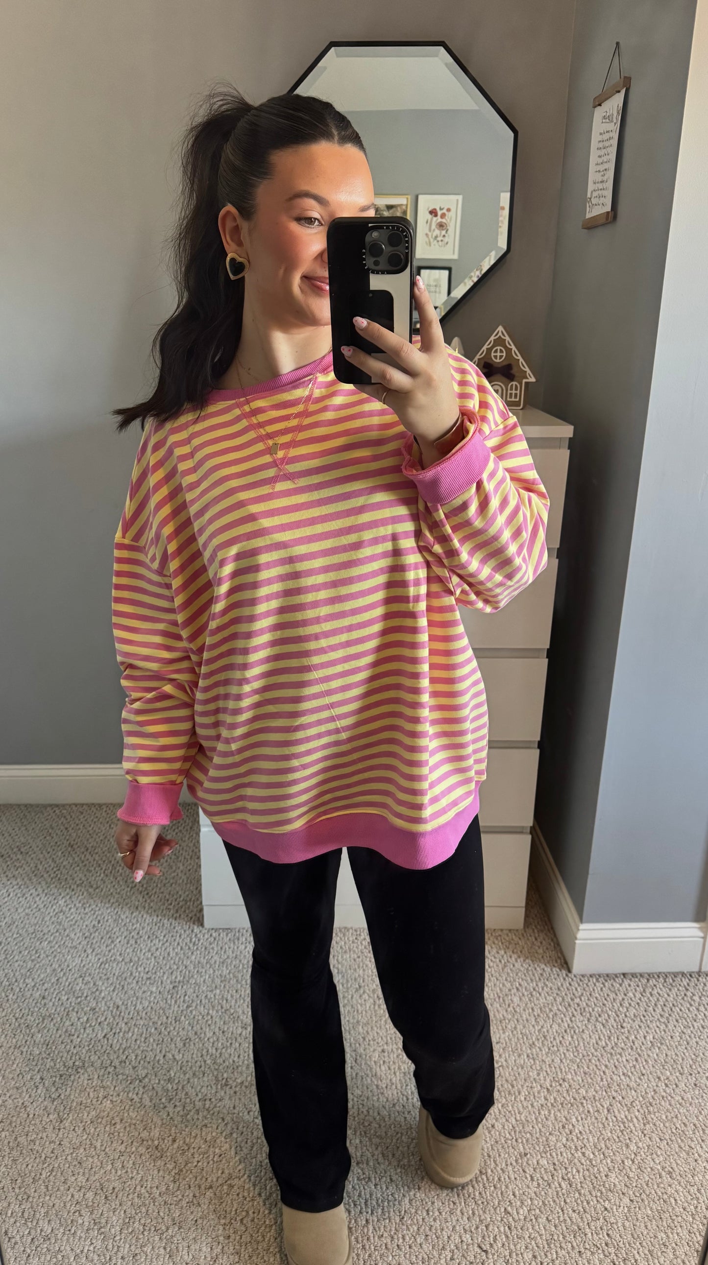 Coffee Run Striped Sweatshirt - Pink & Yellow
