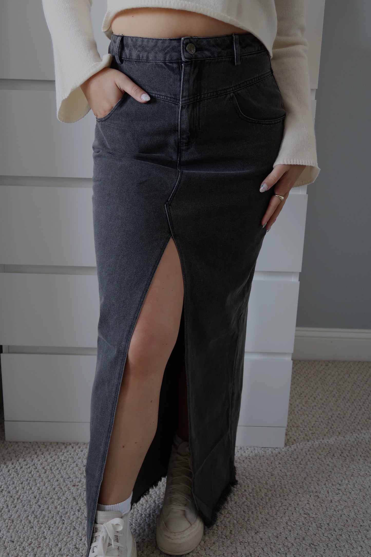 Indie Denim Maxi Skirt - Black