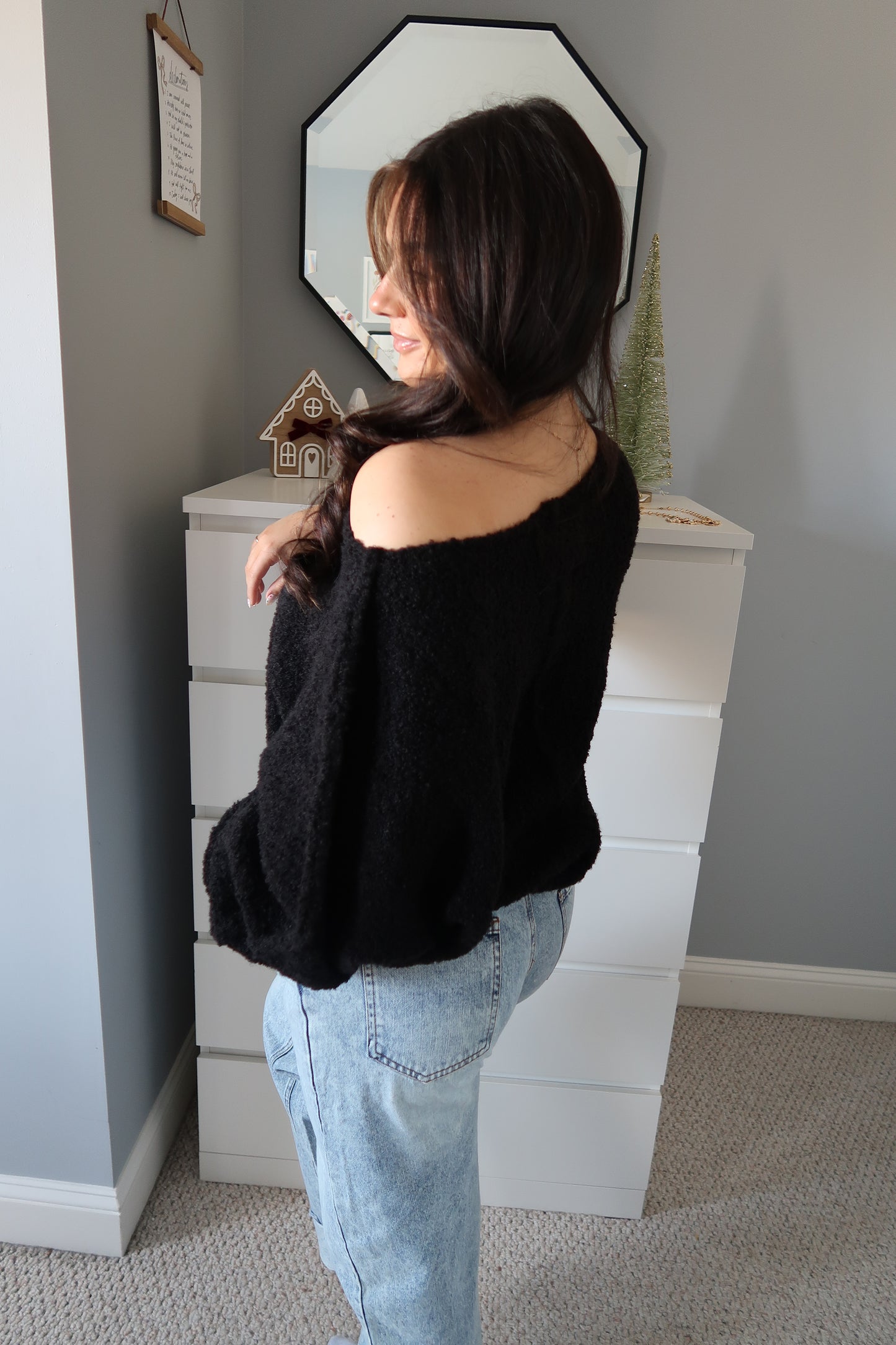 In The Moment Off-The-Shoulder Sweater - Black