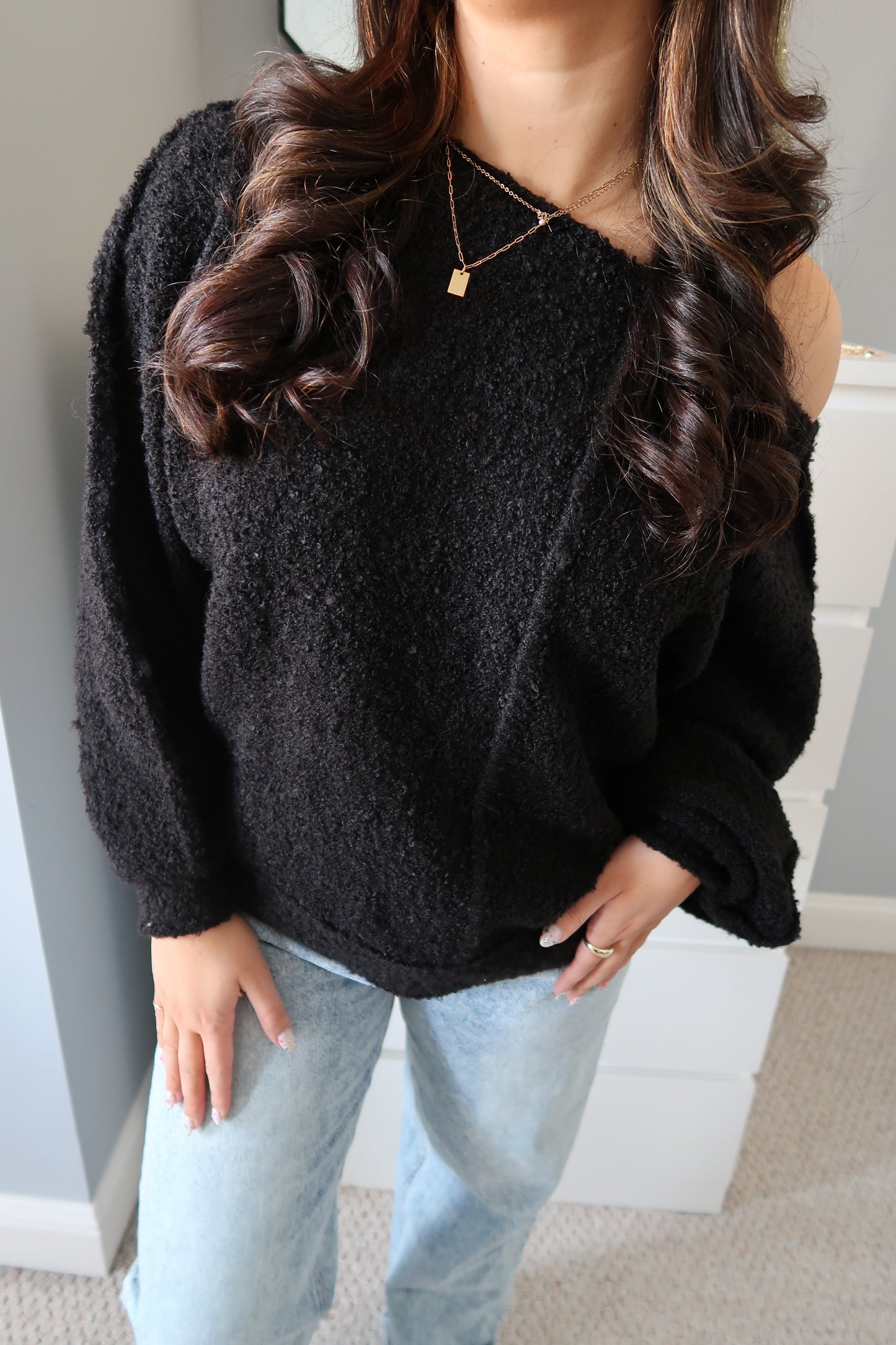 In The Moment Off-The-Shoulder Sweater - Black