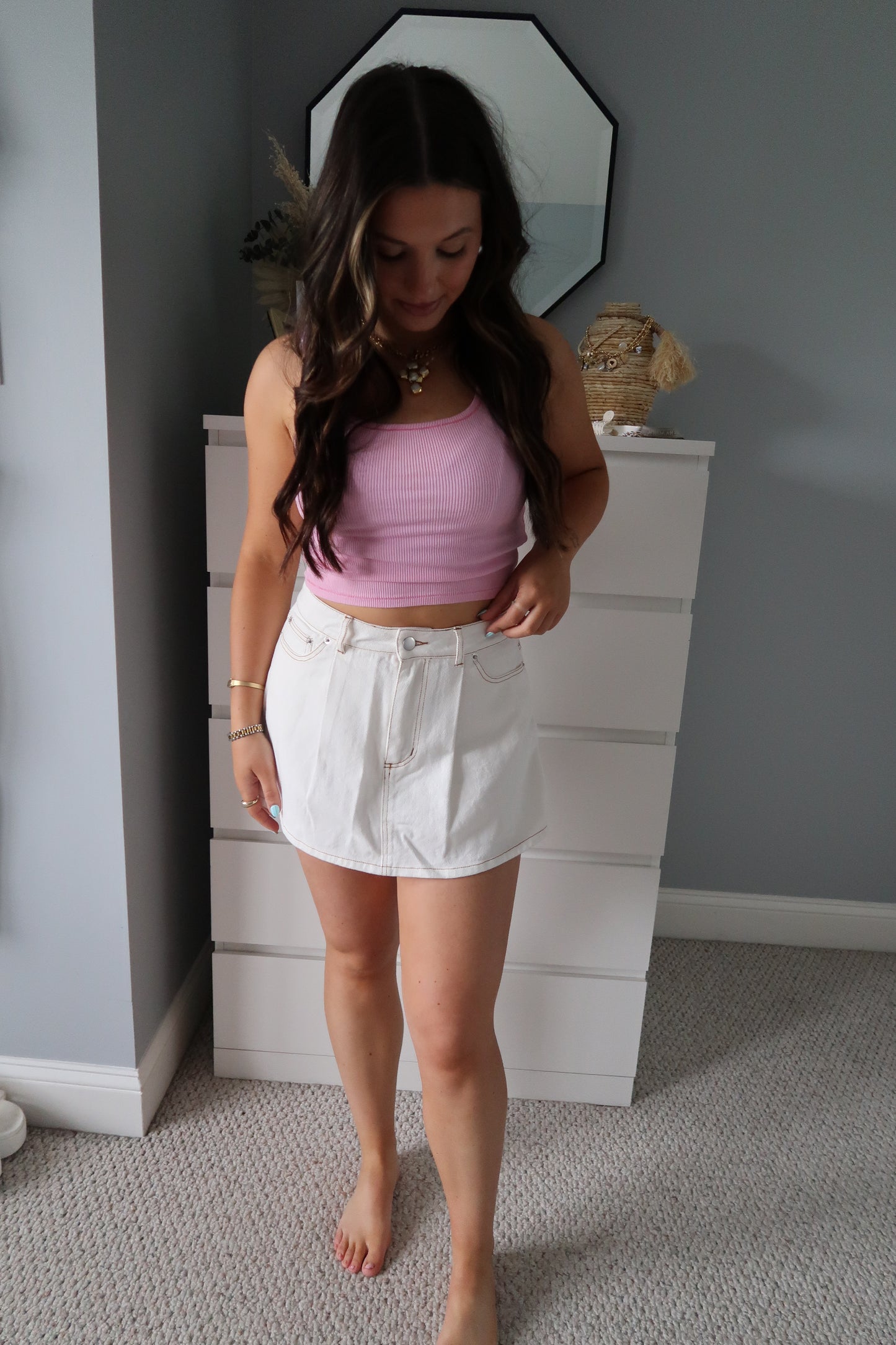 Lucy Denim Mini Skort - White