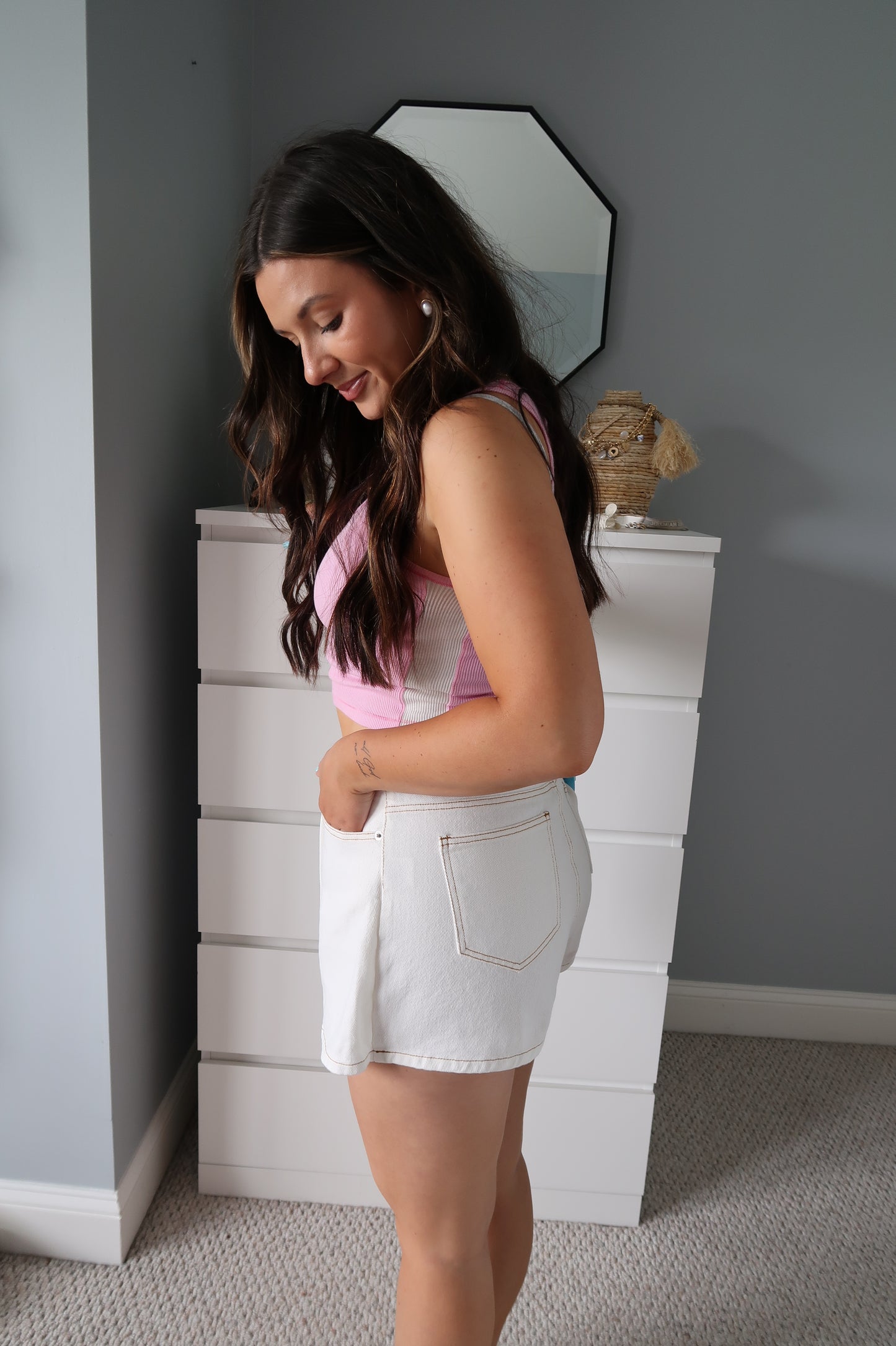 Lucy Denim Mini Skort - White