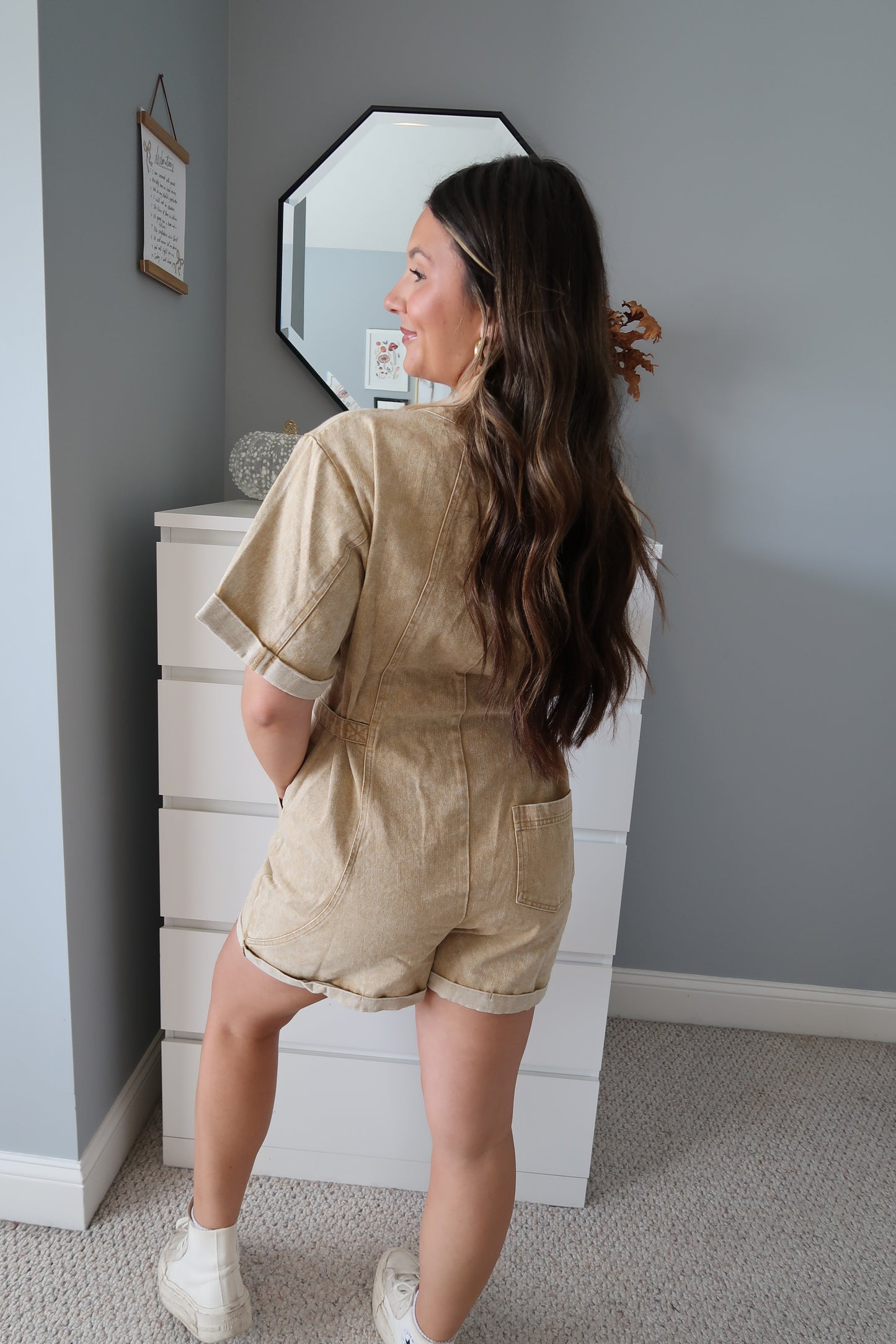 Morgan Cargo Romper - Washed Camel