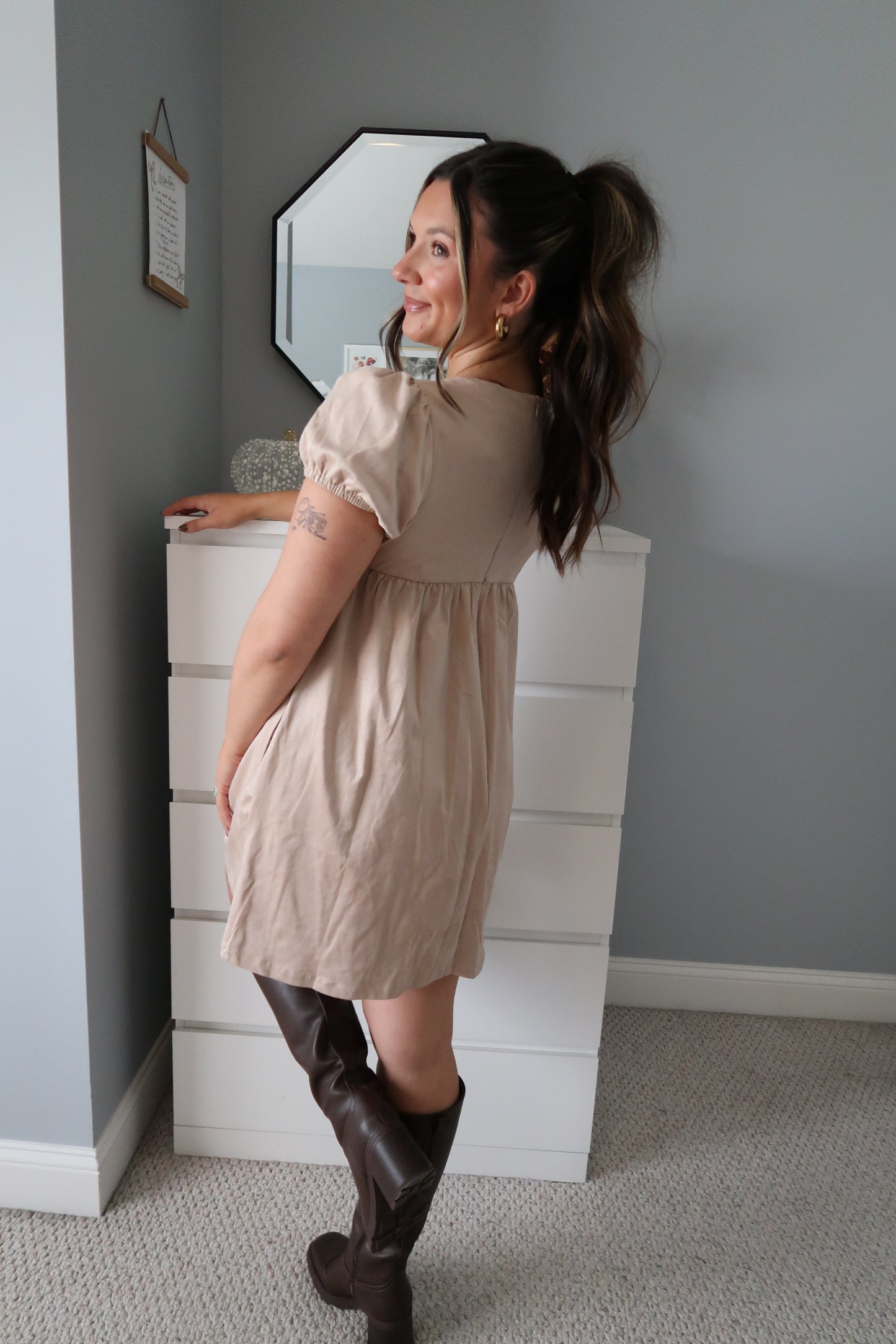Staying Neutral Babydoll Dress - Taupe