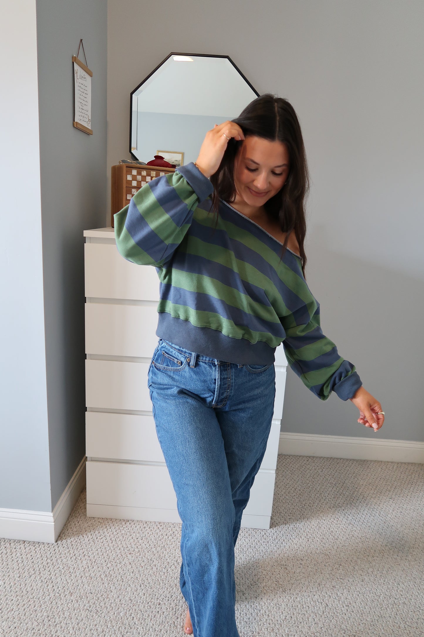 Hazel Off The Shoulder Striped Sweatshirt