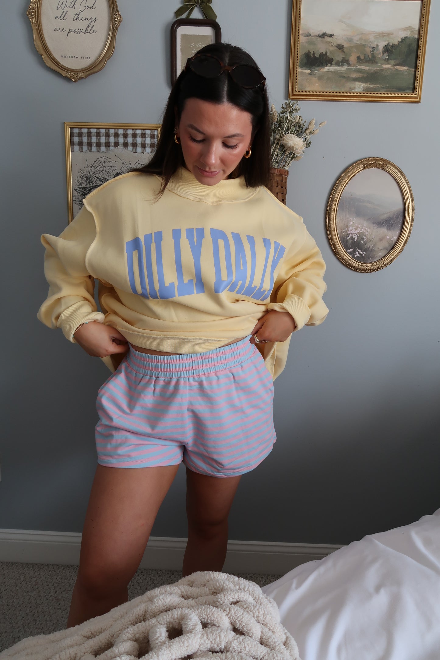 Brook Striped Knit Shorts - Pink/Blue