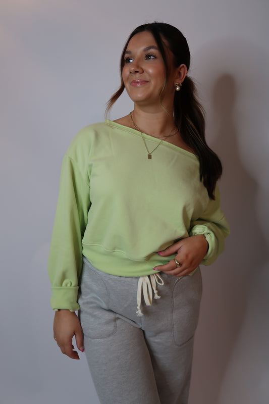 Cold Shoulder Sweatshirt - Lime