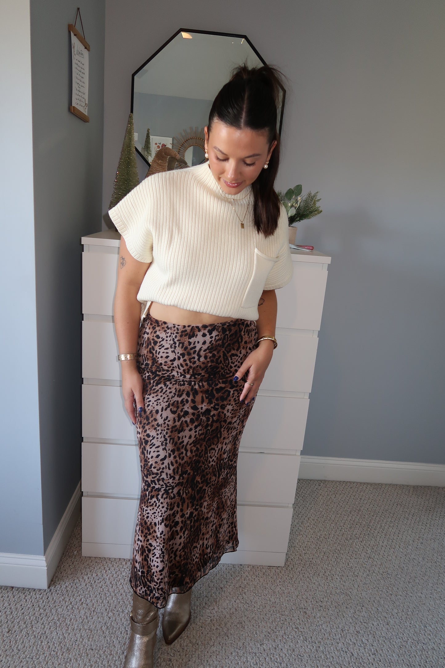 Good Graces Leopard Midi Skirt