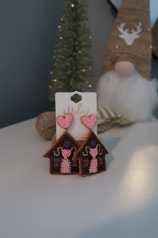 Gingerbread House Embroidered Earrings