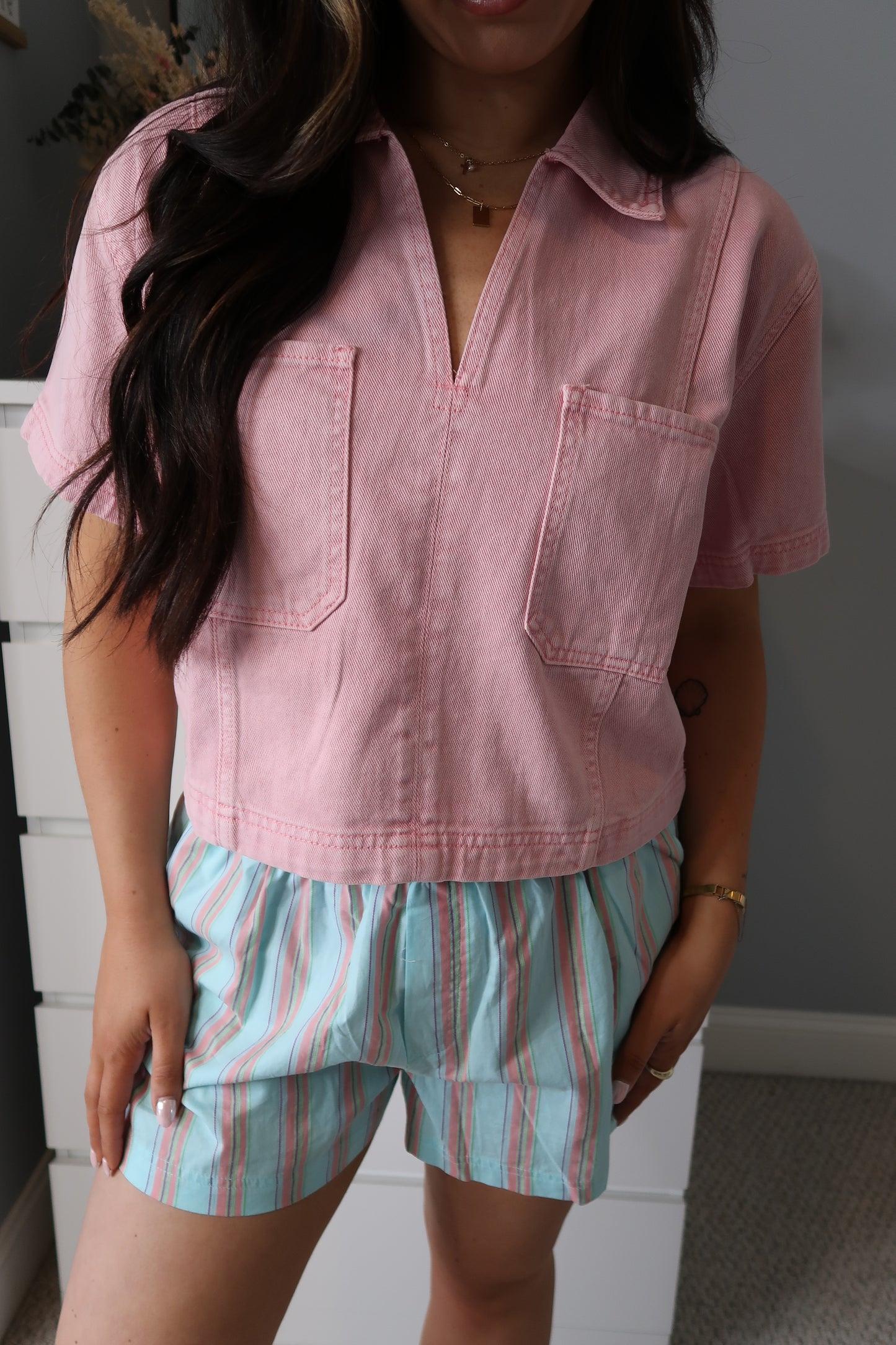 Pretty In Pink Denim Top - Bubble Gum