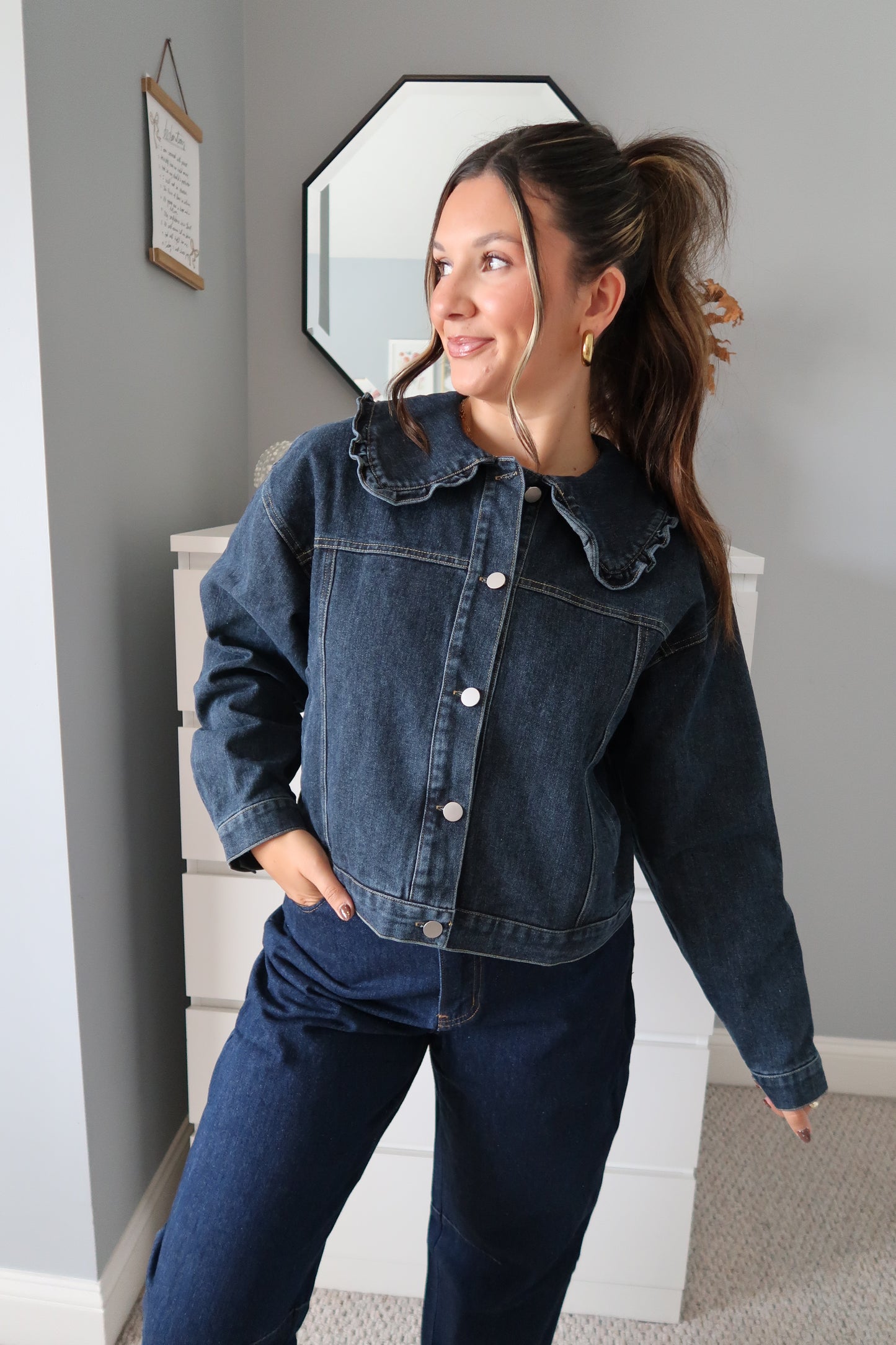 Autumn Ruffle Denim Jacket - Dark Wash