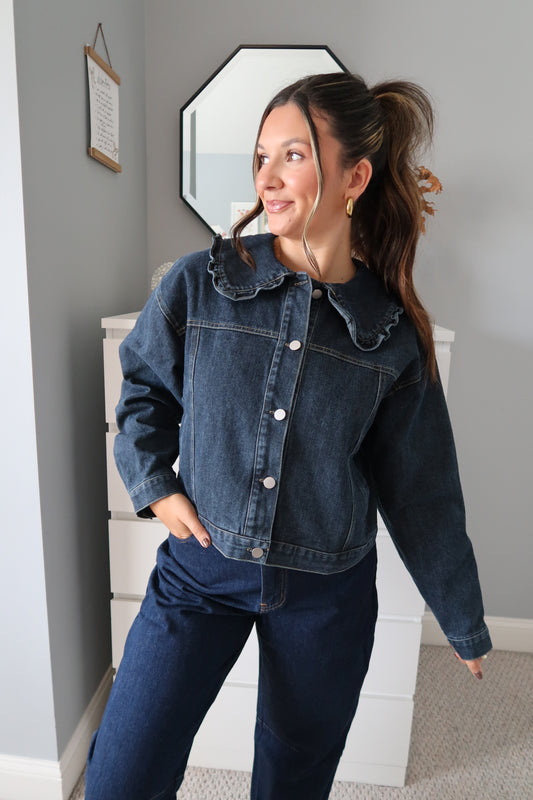 Autumn Ruffle Denim Jacket - Dark Wash