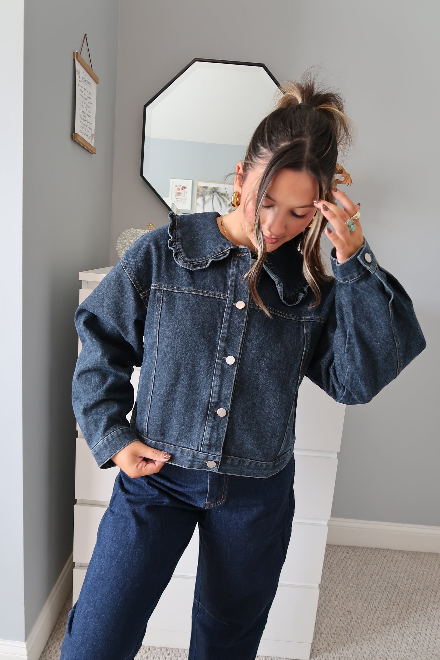 Autumn Ruffle Denim Jacket - Dark Wash