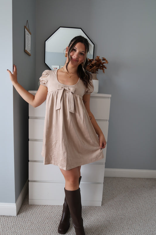 Staying Neutral Babydoll Dress - Taupe