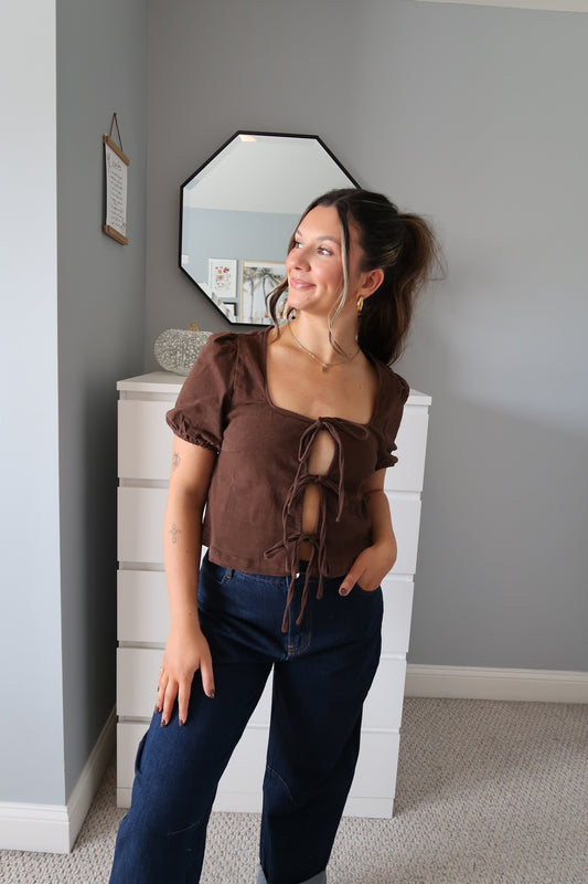 Lauren Tie Front Top - Brown
