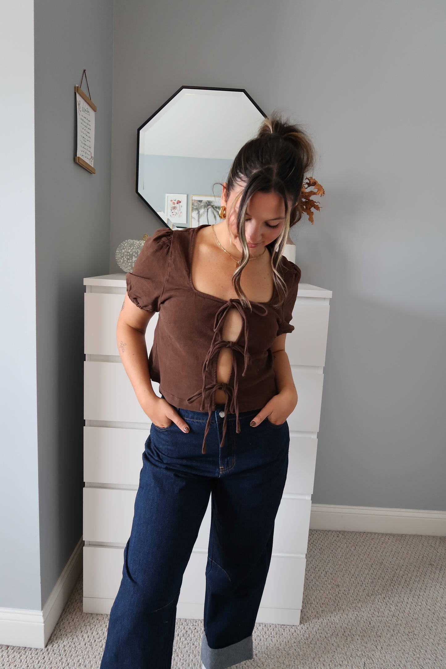 Lauren Tie Front Top - Brown