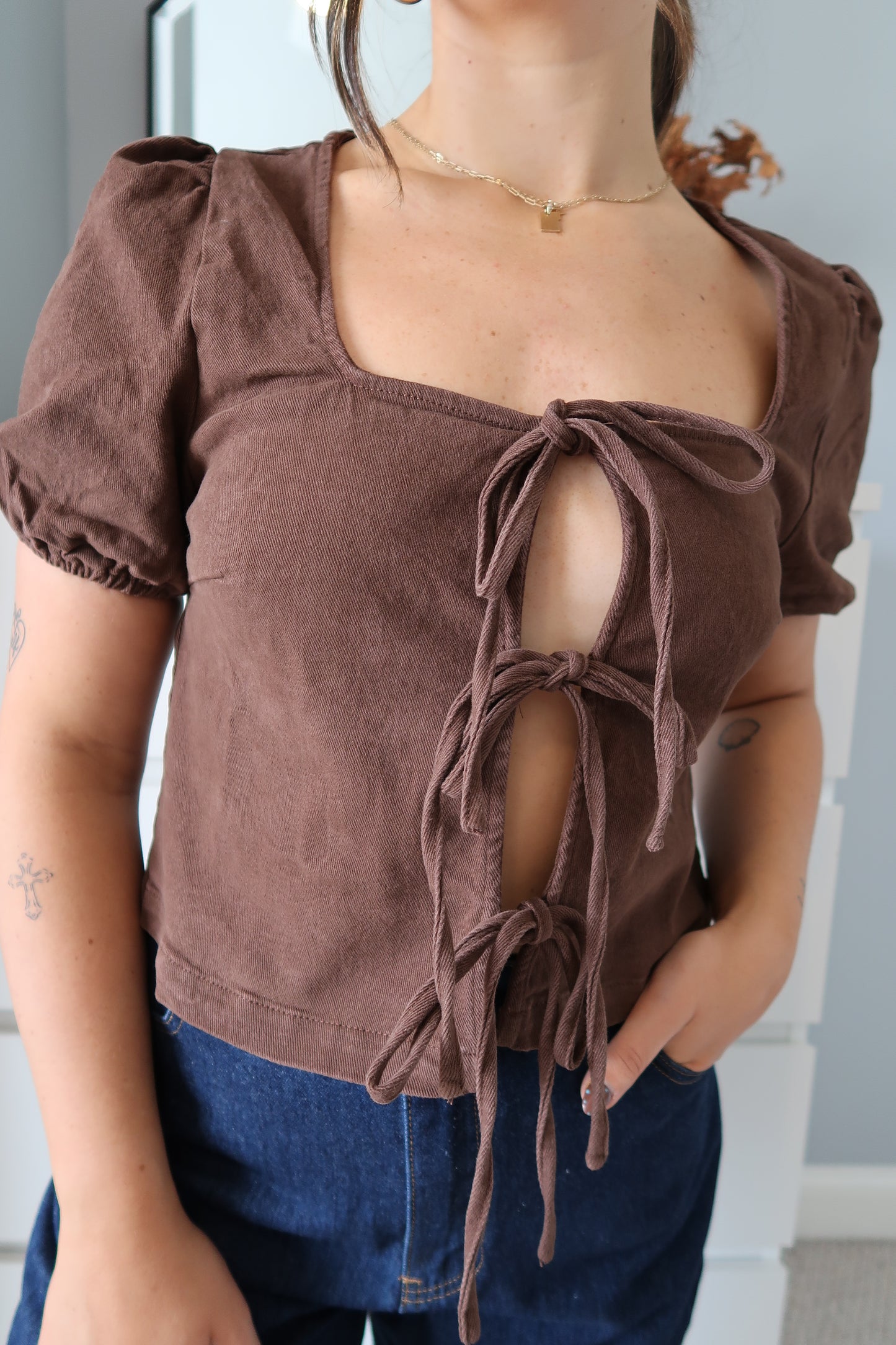 Lauren Tie Front Top - Brown