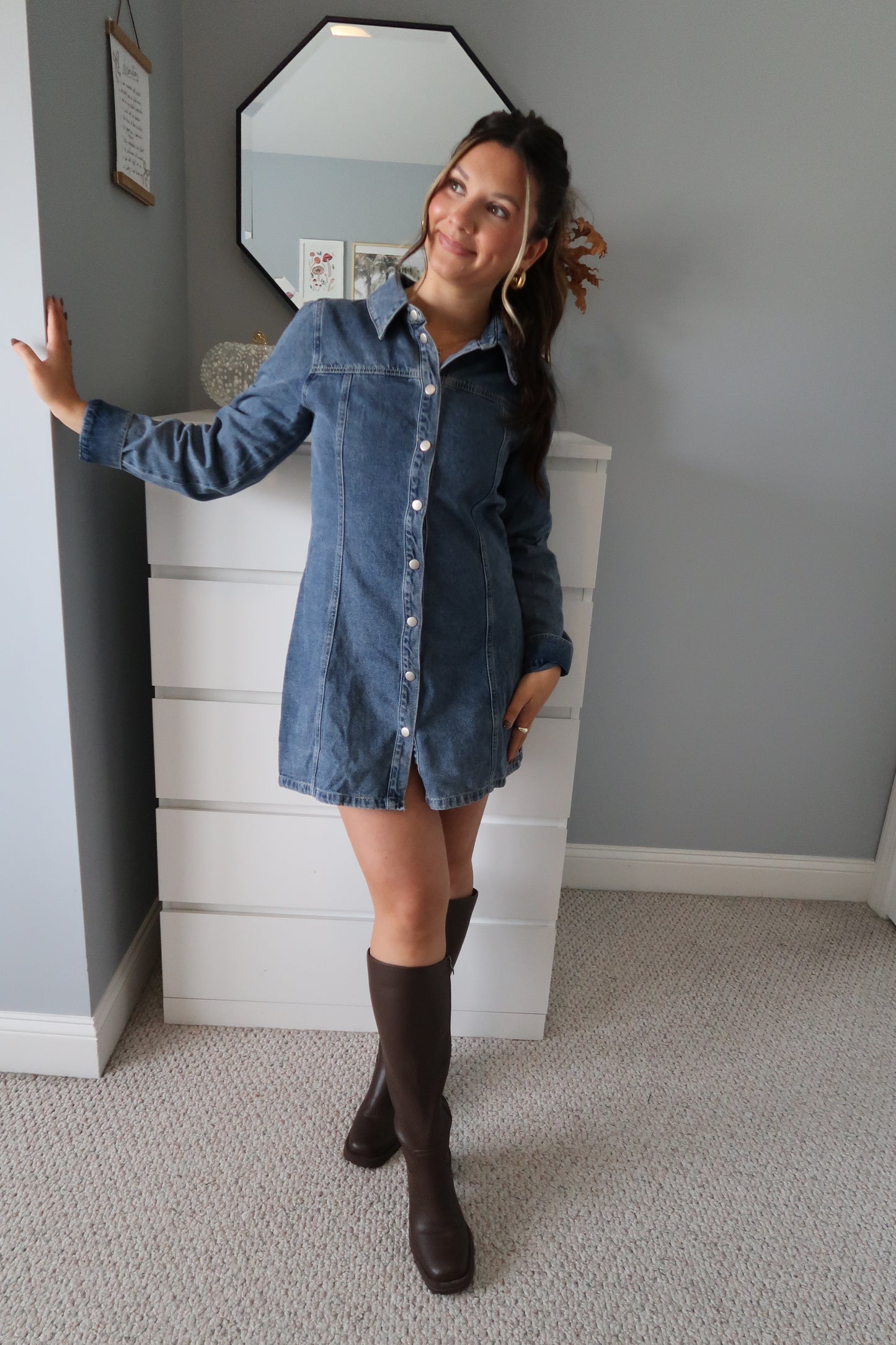 Ella Denim Mini Dress - Dark Wash