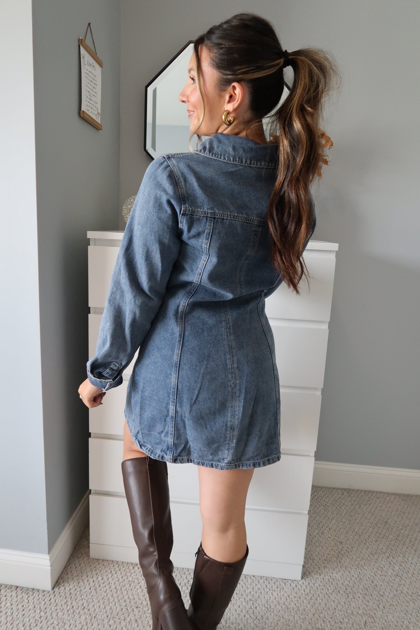 Ella Denim Mini Dress - Dark Wash