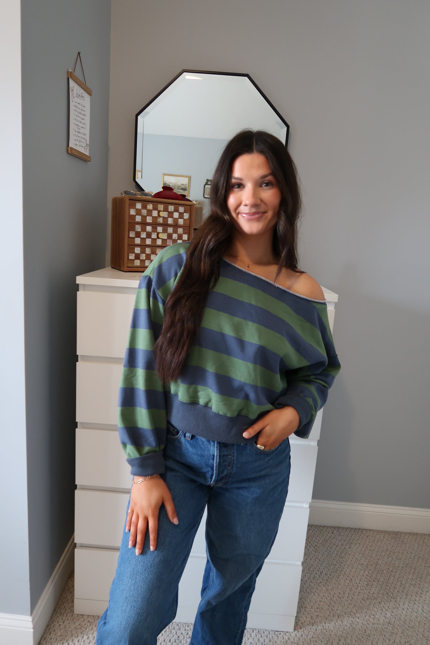 Hazel Off The Shoulder Striped Sweatshirt