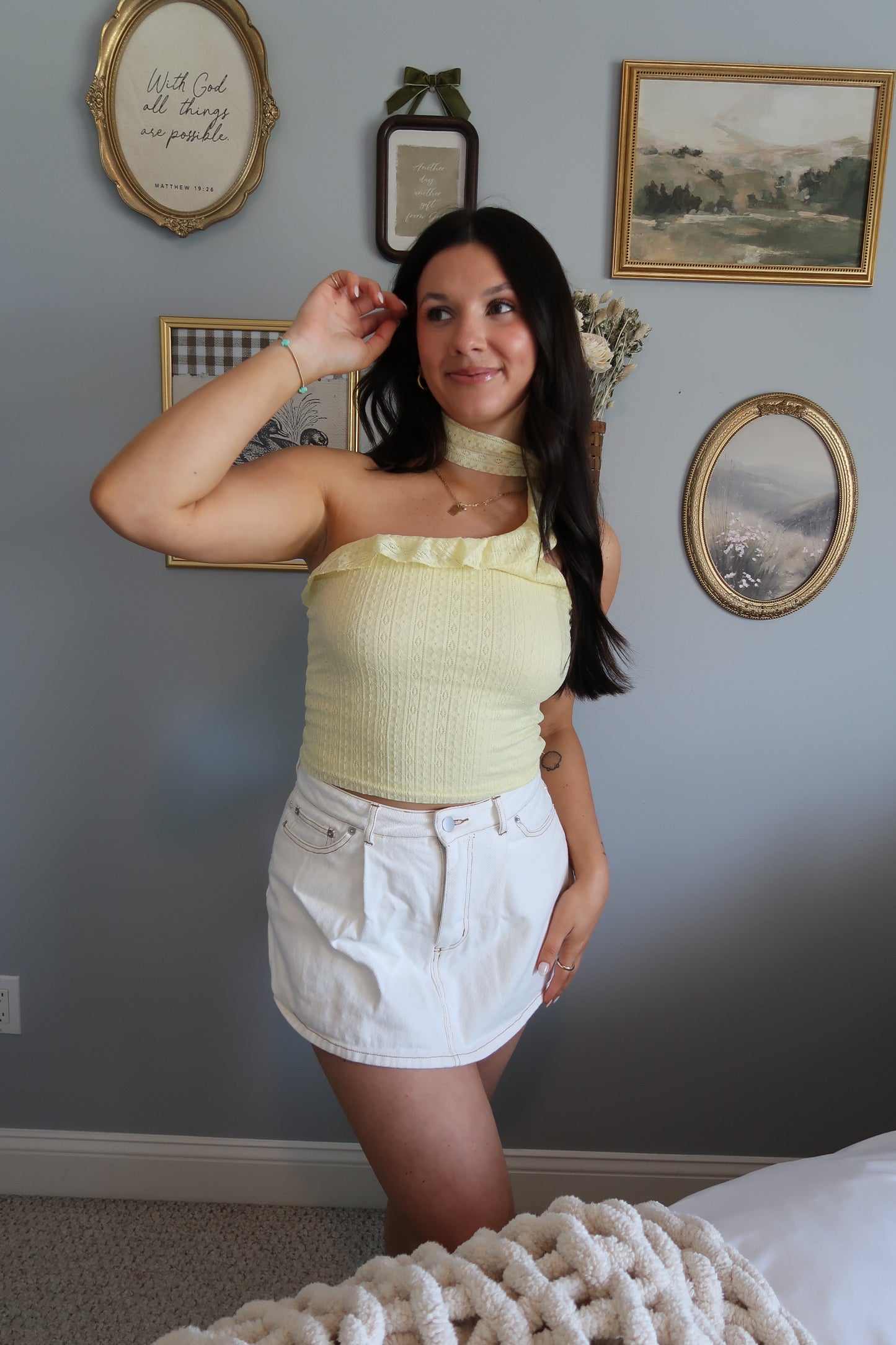 Belle One Shoulder Ruffle Top - Yellow