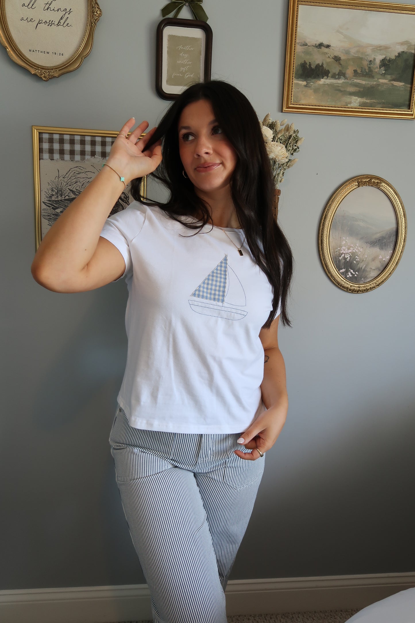 Setting Sail Embroidered Tee - White
