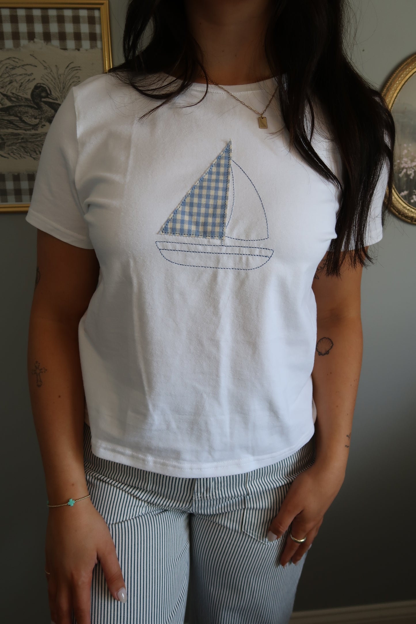 Setting Sail Embroidered Tee - White