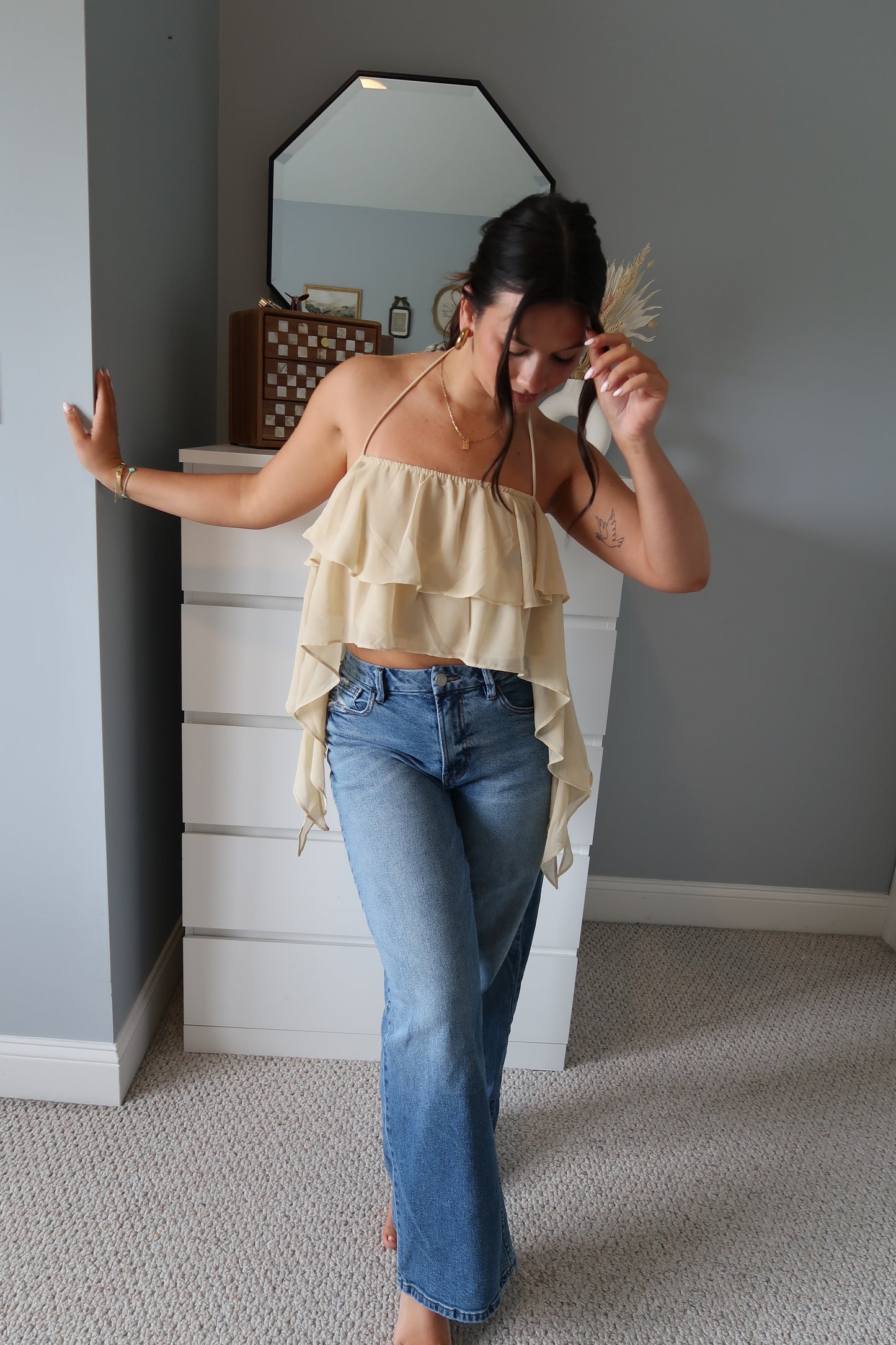 Cheyenne Ruffle Halter Top - Beige