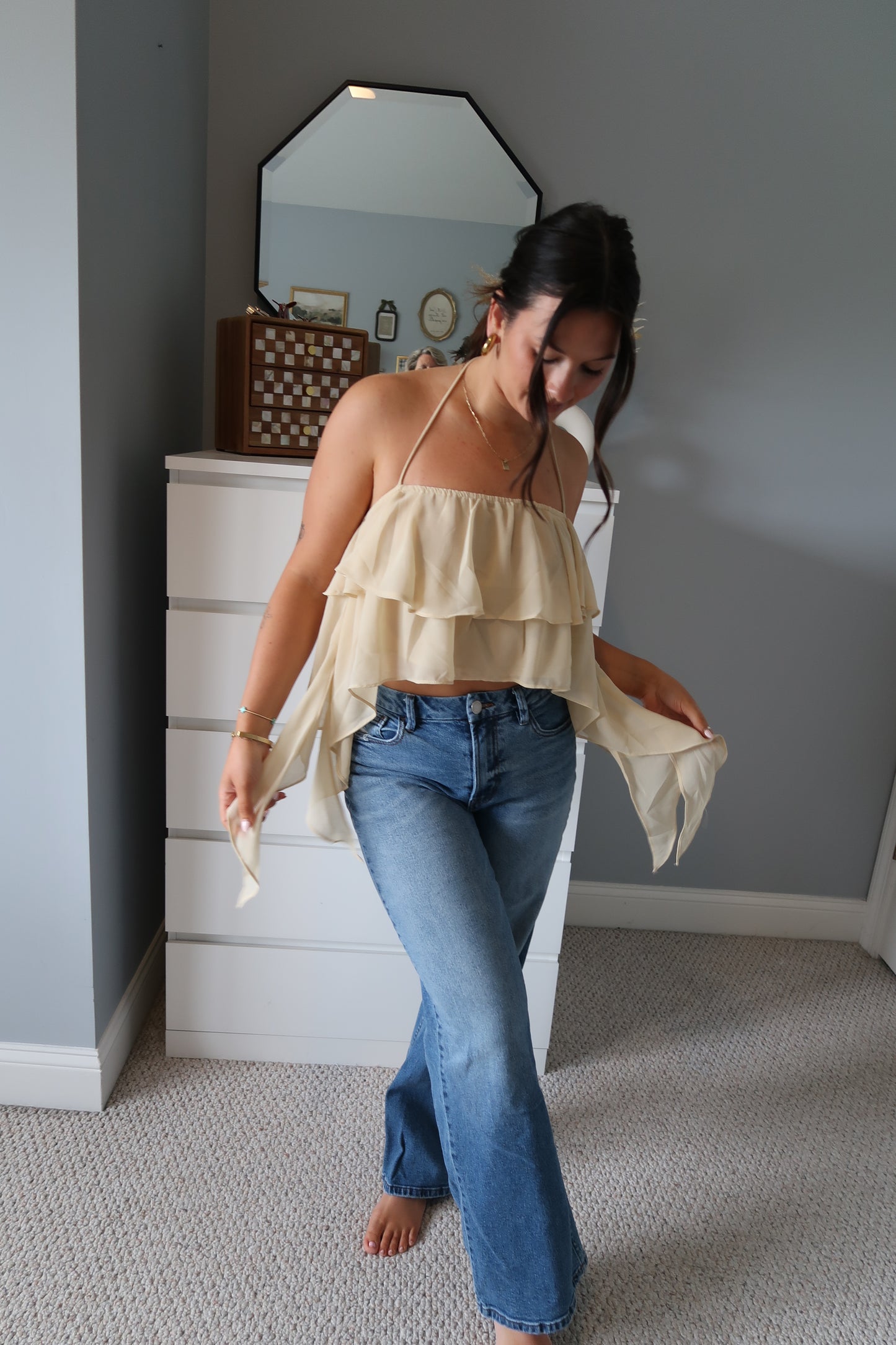 Cheyenne Ruffle Halter Top - Beige