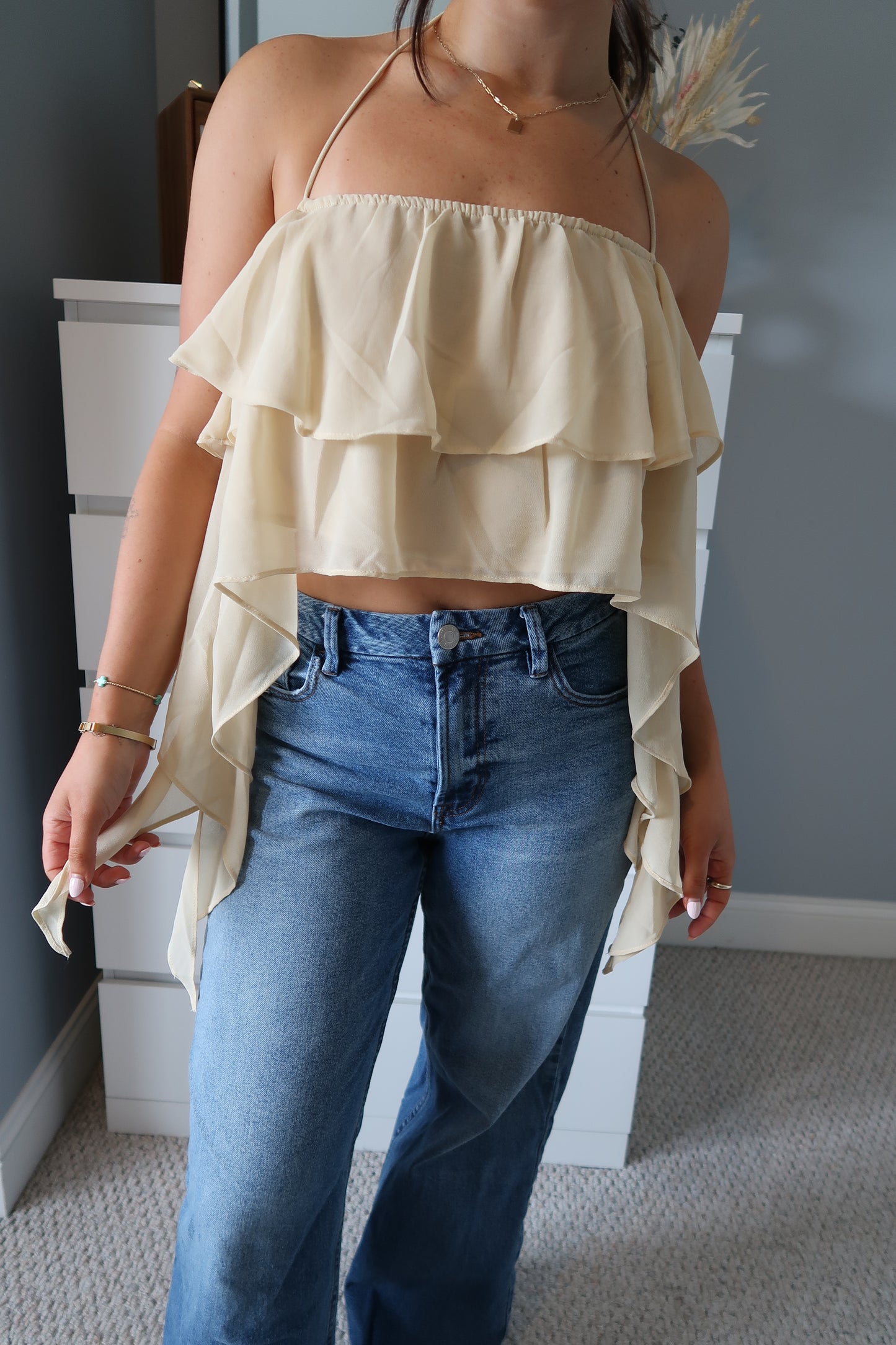 Cheyenne Ruffle Halter Top - Beige